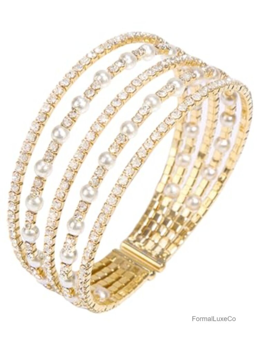 Multi Row Layered Crystal Rhinestone Cuff Bracelet Bridal Jewelry